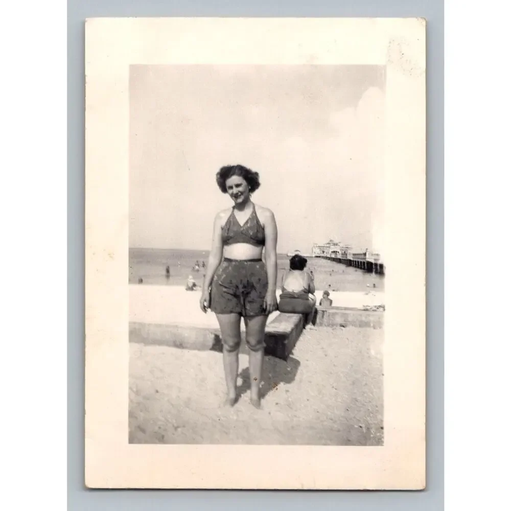 2 Piece Swimsuit Woman 1940s Snapshot Photograph St Petersburg Beach Fl